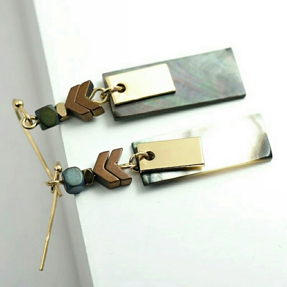 Artisan Luxury Abalone Dangle Earrings 18k - Picture 2 of 4